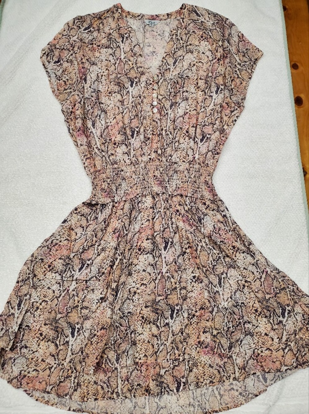 Rails Karla Mini Dress Small Watercolor Snake Print Smocked Waist Lined Boho